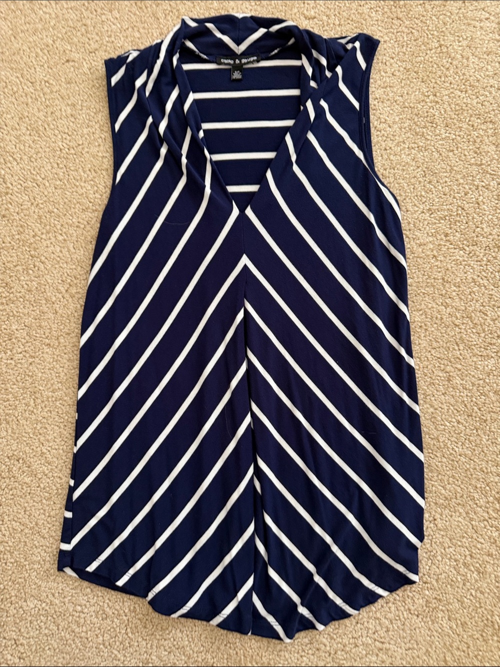 Cable & Gauge Navy and White Striped V-Neck Tank